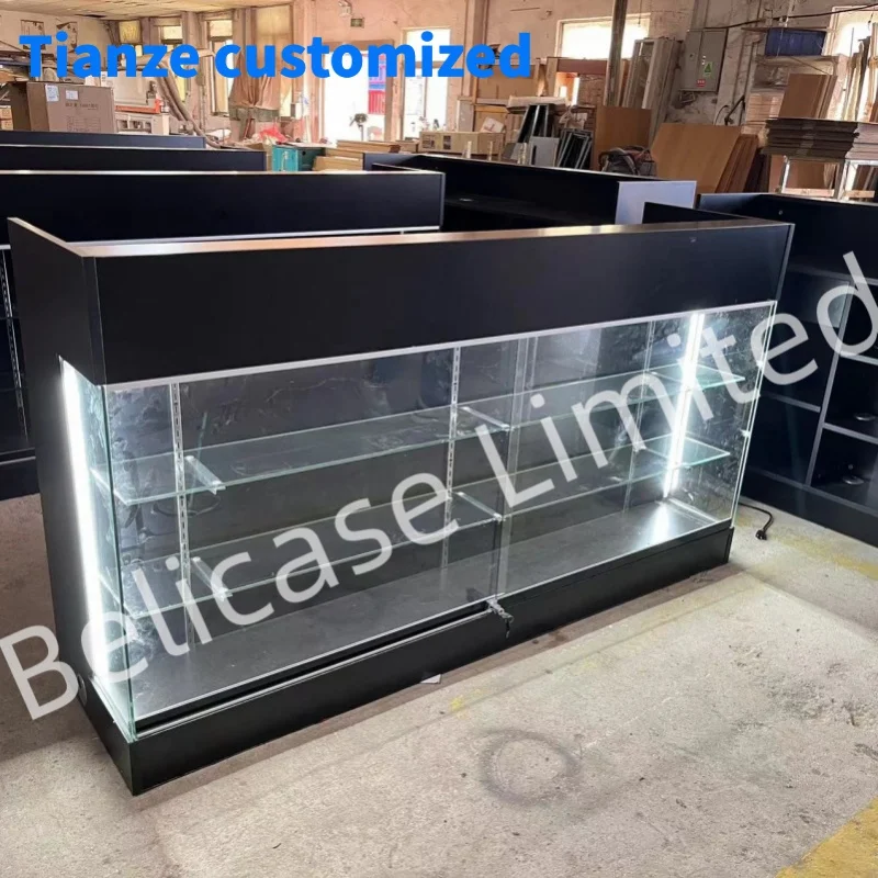 (customized)70 Inch Mdf Board Display Cabinet Cashier Table Checkout Counter Cash Wrap With Front HalfGlass Showcas