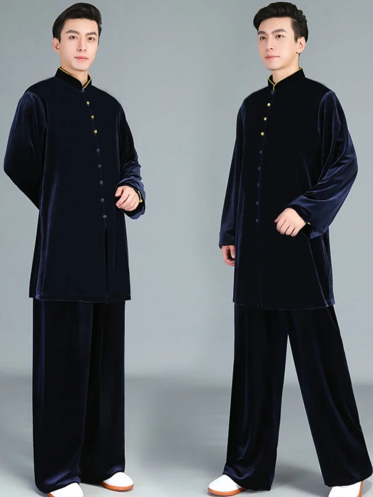 

Winter Thick Velvet Tai Chi Clothing Men Kung Fu Clothes Martial Arts Uniform for Men for Women Unisex Navy Blue