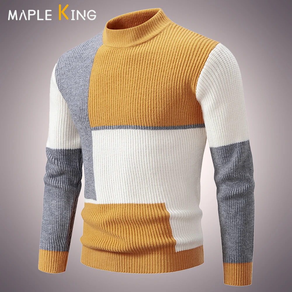 

Sueter Vintage Mens Knitwear Patchwork Color Fashion Sweaters Korean Style Sudaderas Para Hombres for Men Pullovers Sweater Coat