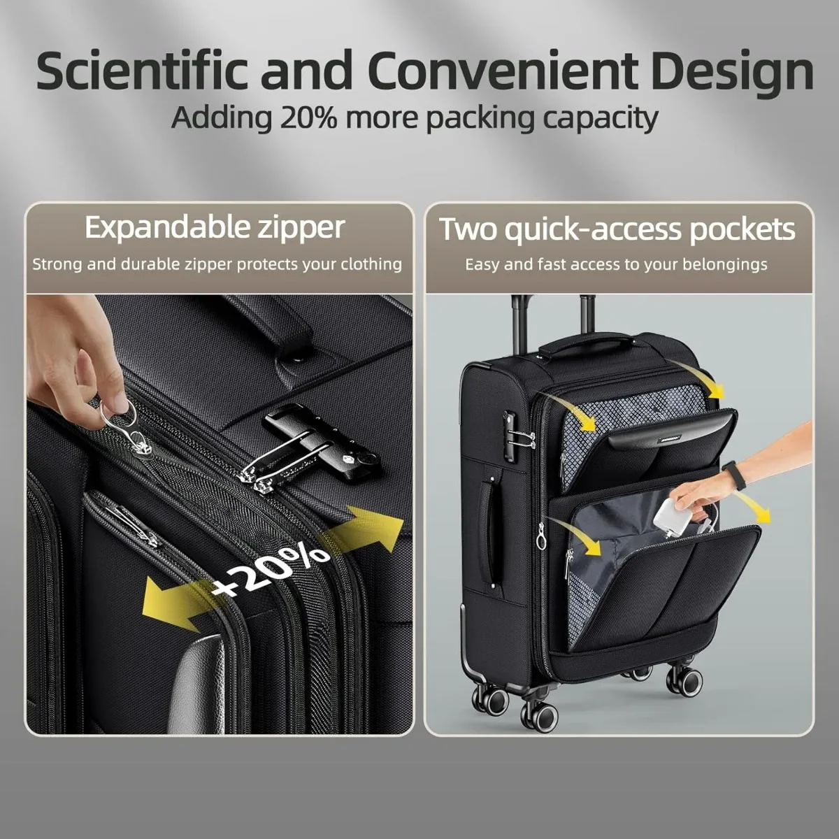 Conjuntos de bagagem 3 peças softside expansível leve durável mala conjuntos rodas giratórias duplas tsa lock preto