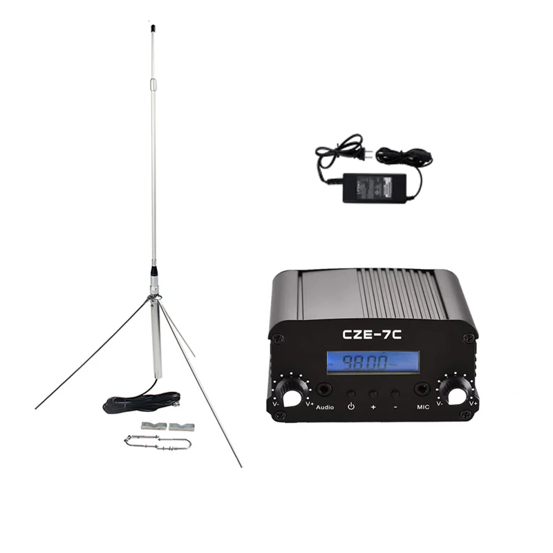 CZE-7C 7W FM Radio Transmitter 7Watts 76-108MHz PLL Stereo Radio With GP-2 Antenna Kit For Radio Broadcasting Station