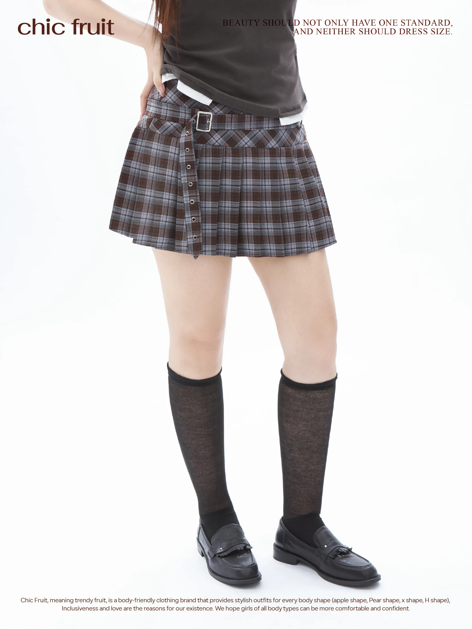 

High Waist Plaid A-Line Skirt Chic Fruit Sweet Cool Girl Summer Polyester Pleated Skirt Stand Fit Casual Leisure