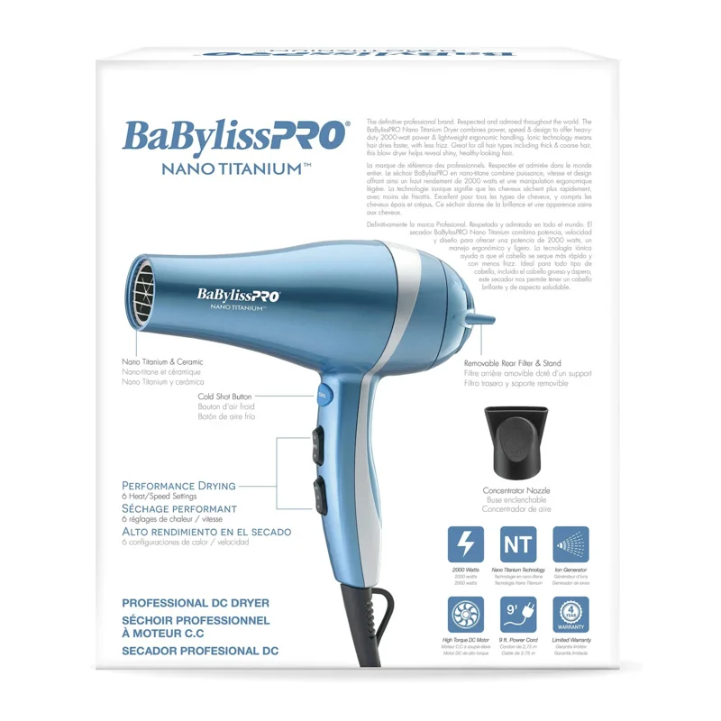 Babylisspro Nano Titanium secador de cabelo, Secador, Ferramentas de estilo, Eletrodomésticos, 2000-Watt, bnt5548