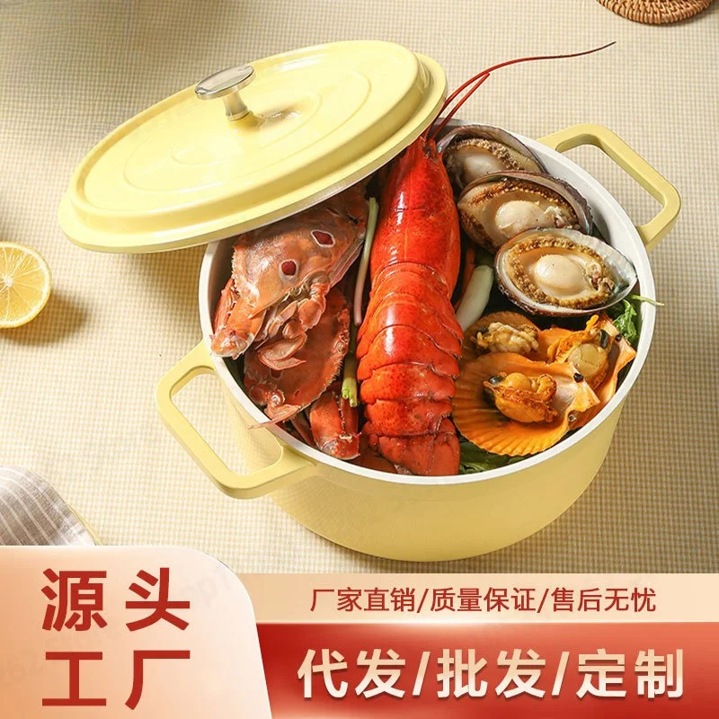 Enamel Cast Iron Soup Pot Non Stick, Dual Handle Stew Pot for Gas Stove Induction Cooktop, Versatile Family Cooking Stockpot