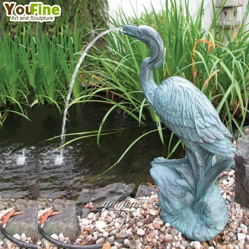 Wmwmnu Outdoor Decorative Brass Bronze Heron Fountain Garden Statue Water Feature Yard Landscape Ornament Patio Home