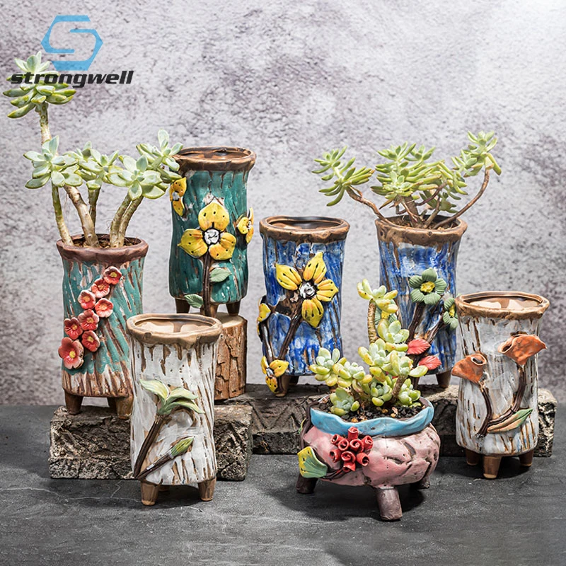 

Retro Flower Pot Creative Personality Imitation Cloth Bag Succulent Green Plant Flower Pot Ceramic Breathable Wastafe