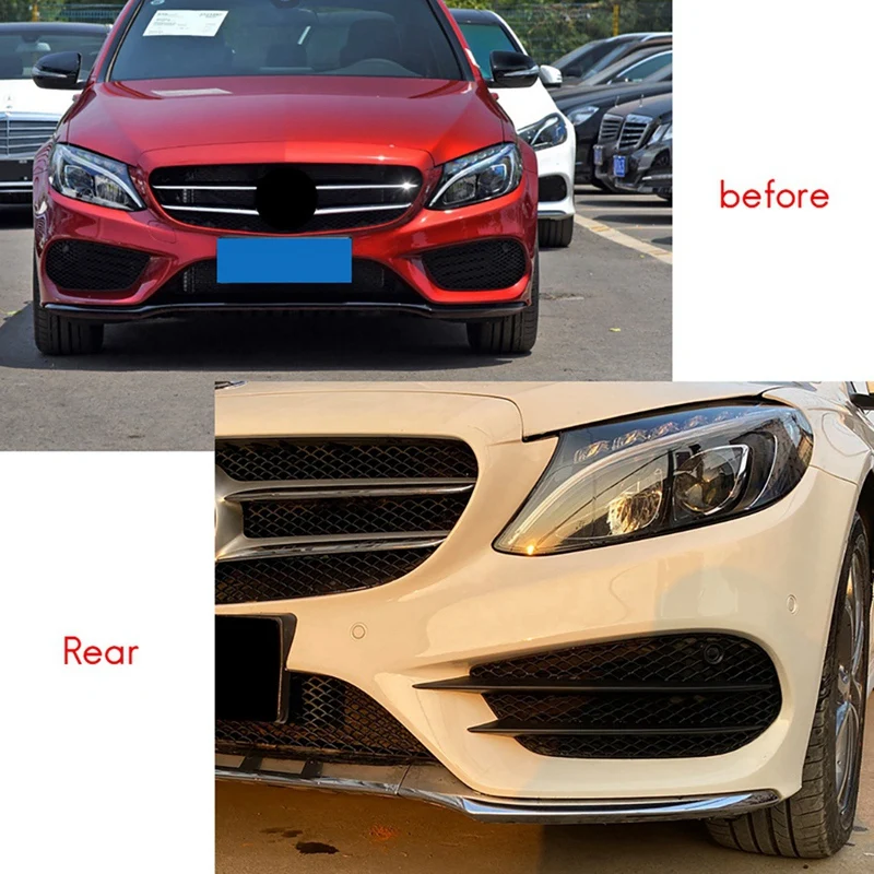 

For Mercedes-Benz W205 C-Class C180 C200 C260 2015-2018 Set L+R Front Bumper Fog Lamp Grill Grille Insert Face Bar Cover