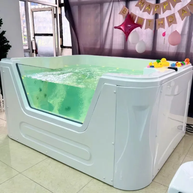 Massage Spa Acrylic Freestanding Bathtub Children's Swimming Pool Bathtub with LED Light