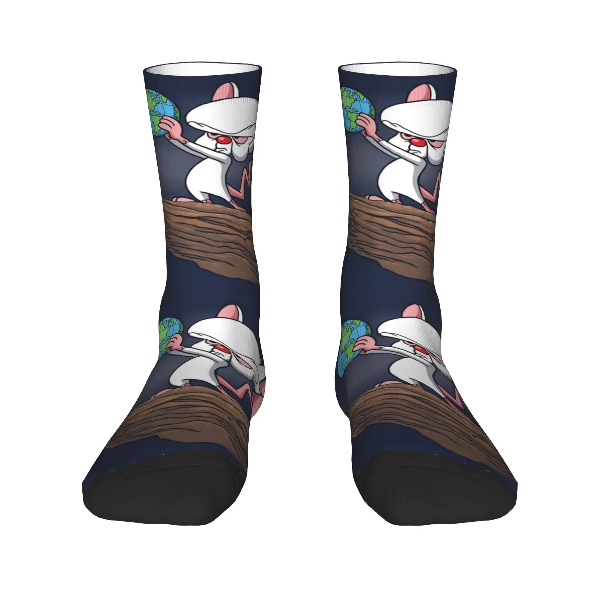 1 Pair Funny Crazy Sock for Men Holding Earth Cliff Scene Cartoon Hip Hop Vintage Pinky And The Brain Happy Pattern Printed Sock