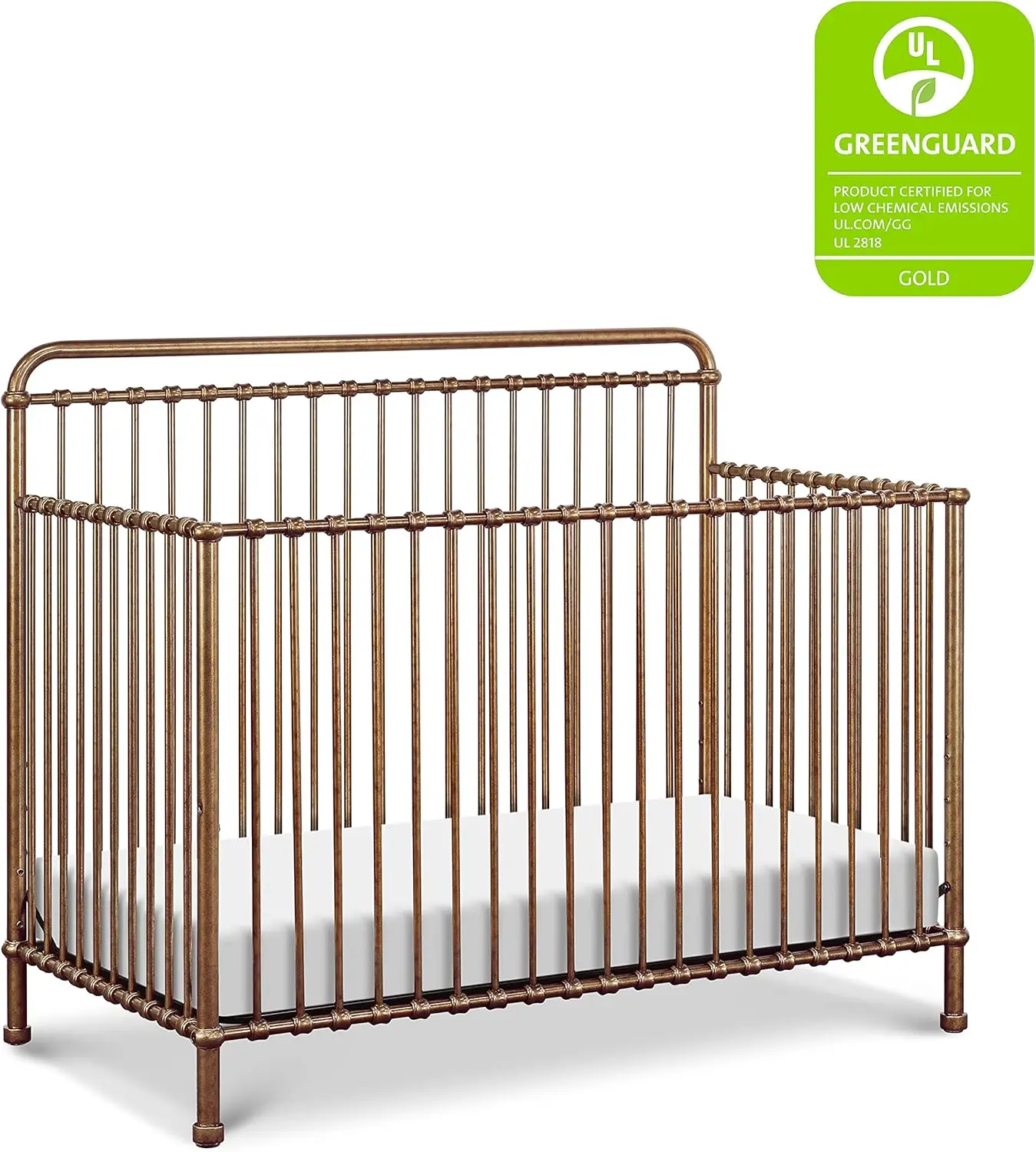 NAMESAKE Winston 4-in-1 Convertible Metal Crib in Vintage Gold, Greenguard Gold Certified