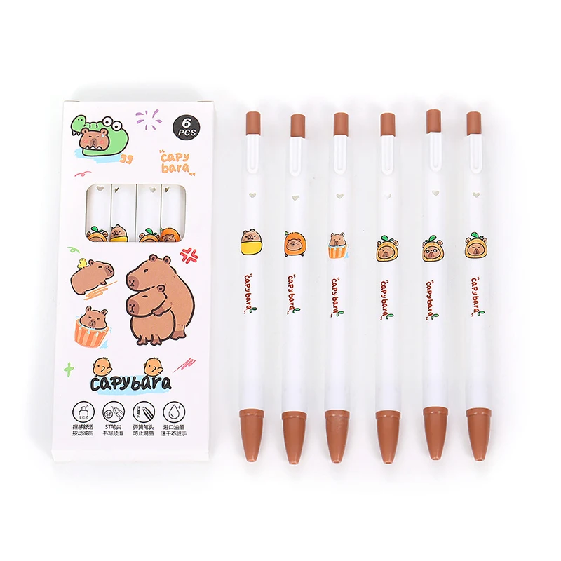 6 pezzi Kawaii penna Gel capibara asciugatura rapida 0.5mm inchiostro nero scrittura penne lisce accessori per ufficio forniture di cancelleria carine