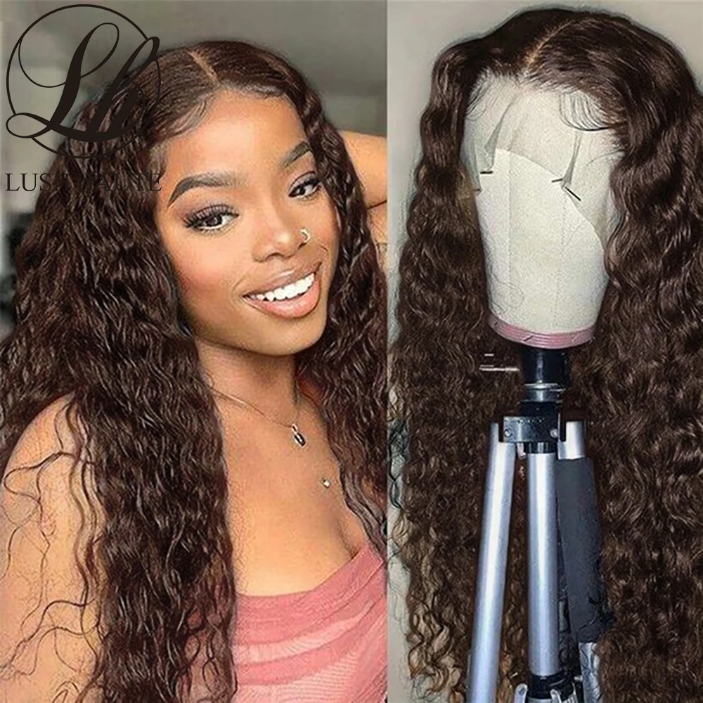 Synthetic Dark Brown Kinky Curly Lace Wig Pre Plucked with Baby Hair Glueless Chocolate Brown Deep Wave Curly Lace Wig For Women