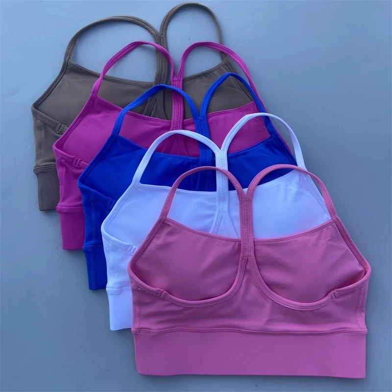 Solid Color Y Shape Fitness Women Sport Bra Gym Yoga Vest Athletic Cross Underwear Tight Gym Top Workout Soft With Chest Pad