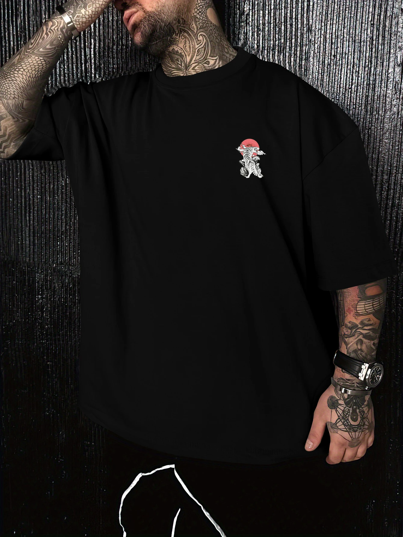 Men's 100% Polyester Japanese Tiger Print T-shirt Fearless Tokyo Graphic Streetwear Short Sleeve Casual Harajuku Top