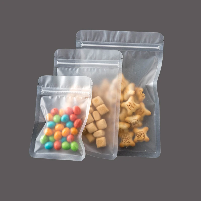 Transparent Frosted Plastic Bag Flat Bottom Self Sealing Bag Candy Food Small Packaging Bag Fruit Tea Sealing Bag