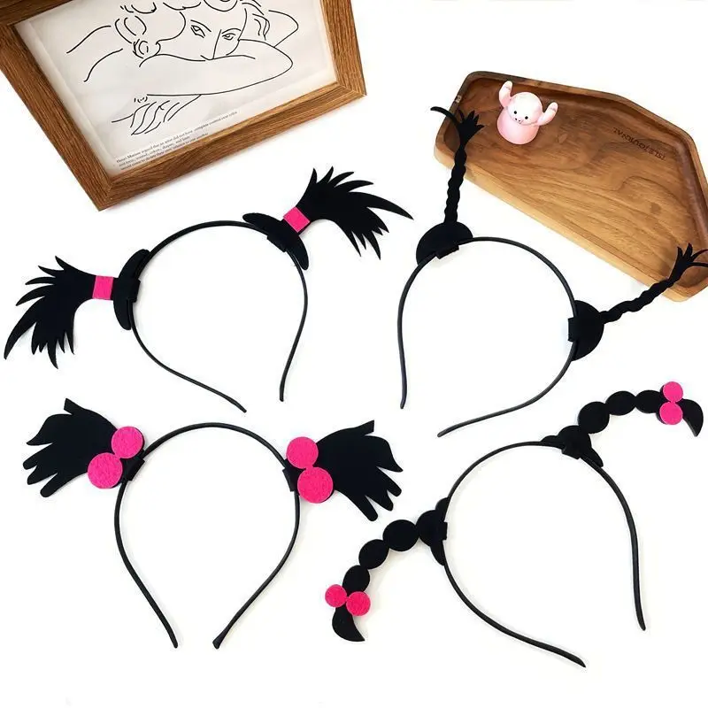 Cute Funny Halloween Hair Hoop Cherry Bowknot Fake Braid Hairband Women Girls Masquerade Party Cosplay Headband Birthday Gifts