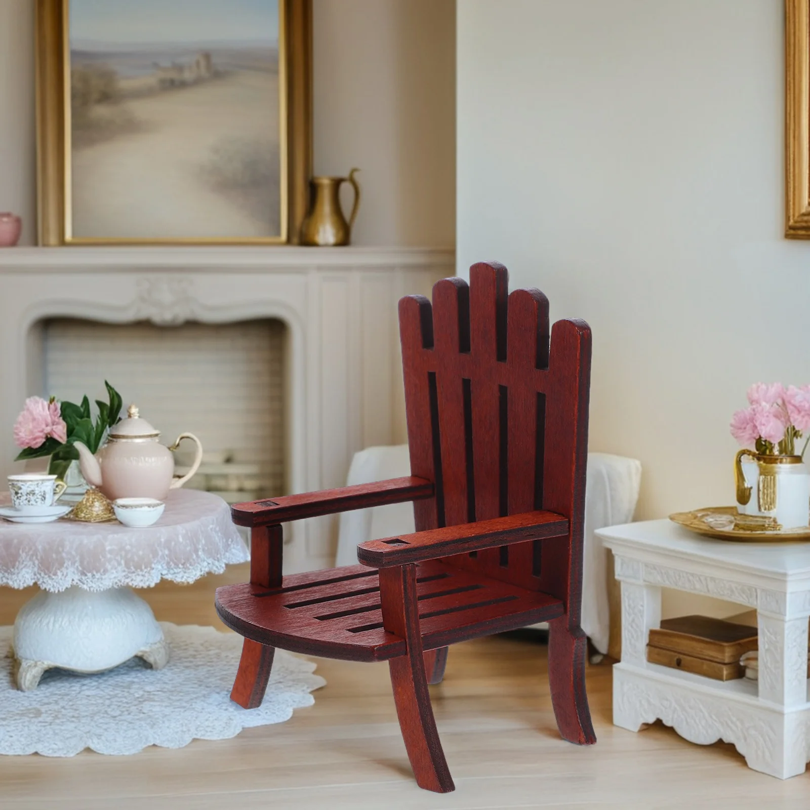 2 個ミニチュア木製ビーチチェア手彫り模擬ドールハウス家具ポータブル小さな椅子夏のテーマガーデン妖精の装飾