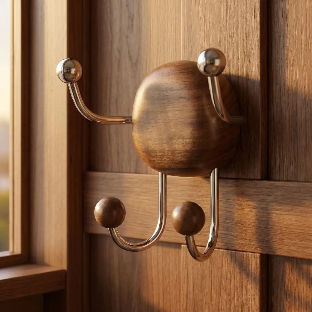 Solid Wood Wall Mounted Organizer Rustproof Stainless Steel Wall Mounted Hanger Household Removable Suction Cup Hook Rack