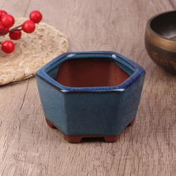 1pcs Creative Purple Sands Chinese Style Bonsai Flower Pot Glazed Plant Flowerpot Home Garden Decor Purple Sands Craft Plant Pot