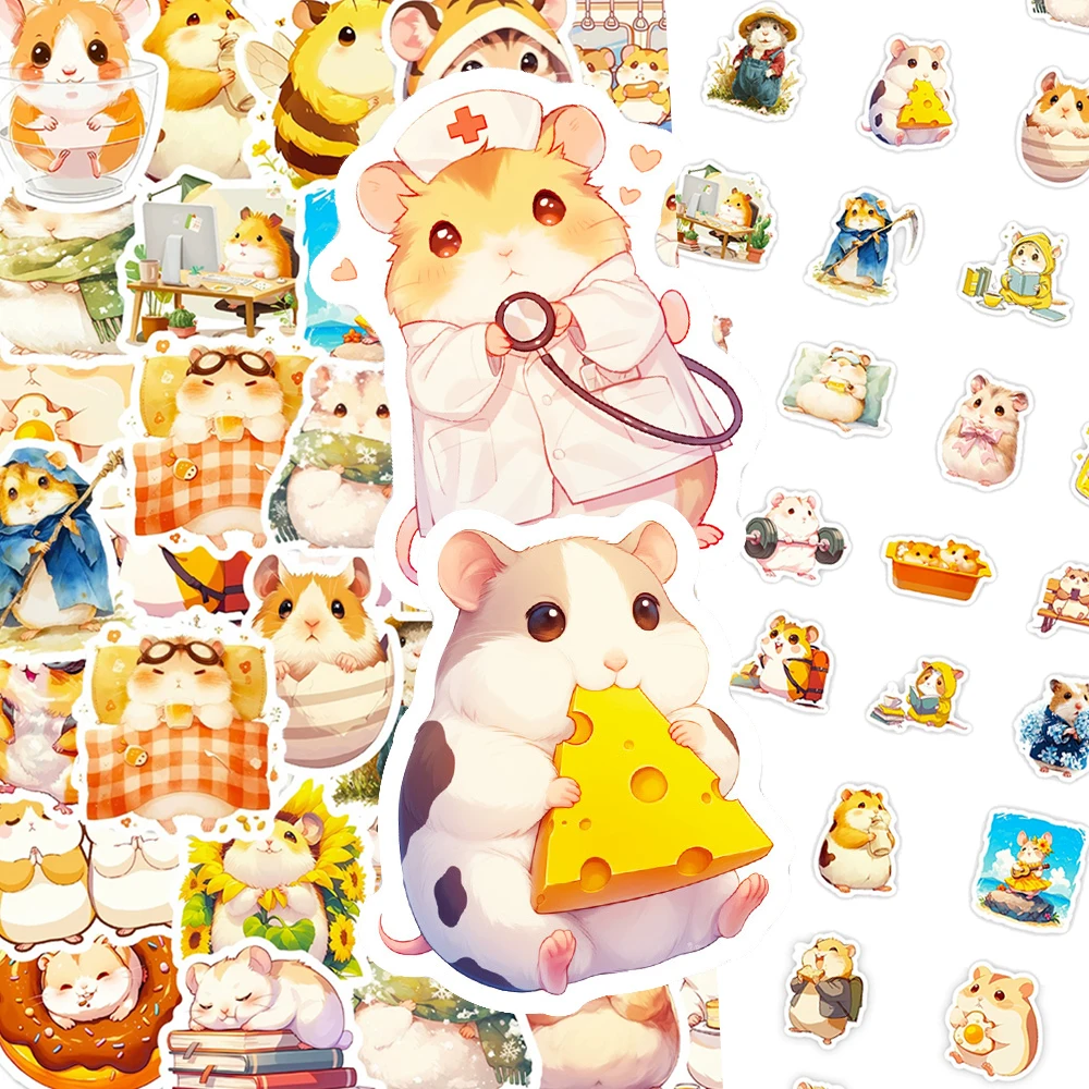 

10/30/56pcs Watercolor Animal Hamster Cartoon Stickers Cute Creative Graffiti Sticker DIY Helmet Phone Suitcase Funny Decals Toy
