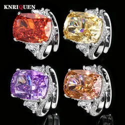 Iced Cut 12*16MM Ruby Tourmaline Topaz Amethyst Rings Retro Gemstone Party Fine Jewelry for Women Luxury Accessories Band Gift