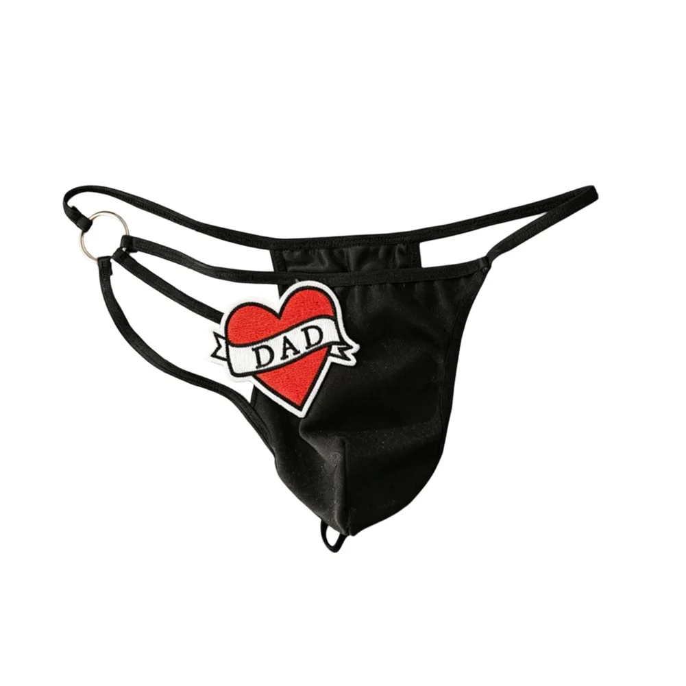 

Men Embroidered Patch Thin Straps Briefs G-String T-Back Elastic Bulge Pouch Thongs Extreme Night Underwear Ultra-mini Hot Pants