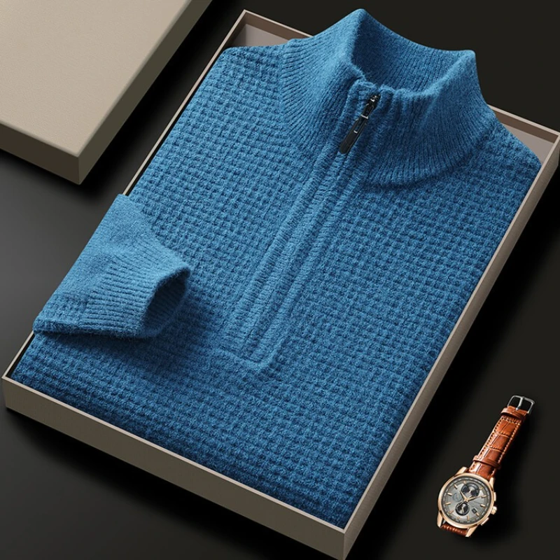 

2025 Men's Autumn and Winter Arctic Fleece Thick Waffle Half Zip Sweater Pullover