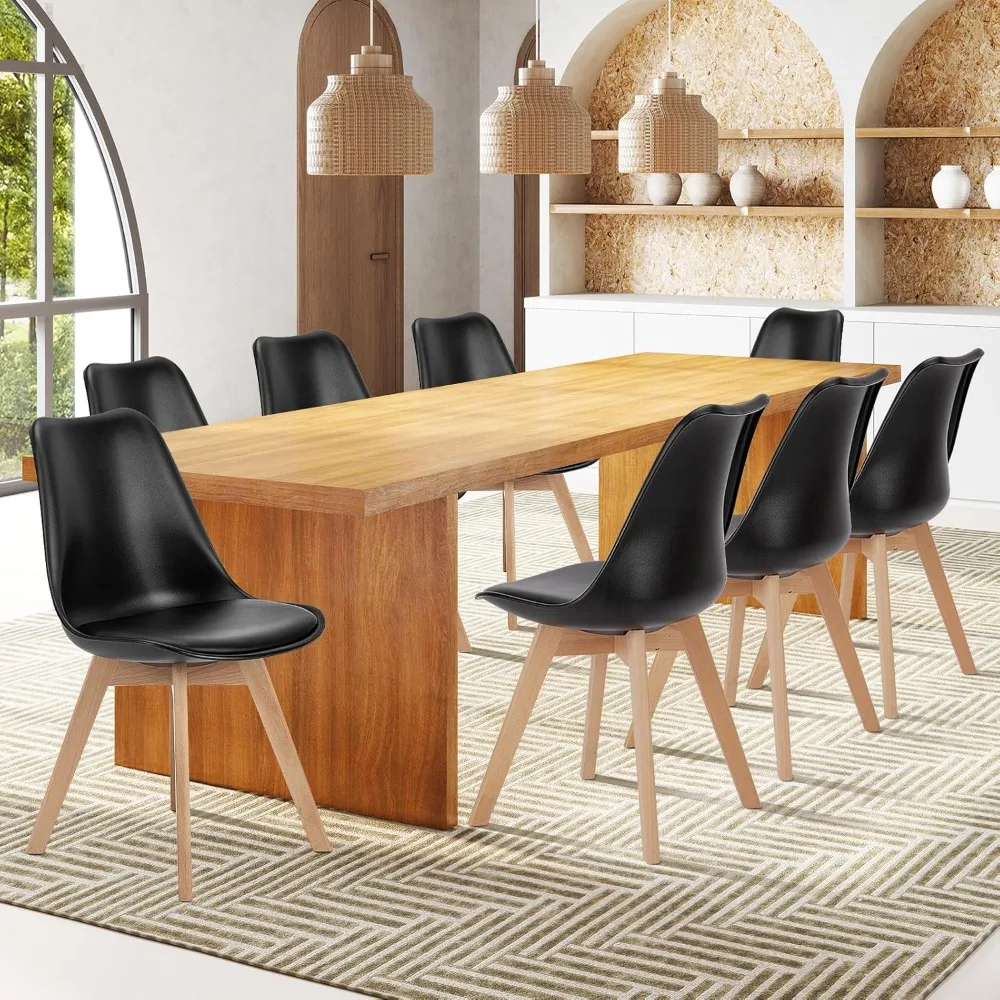 

Dining Chairs Set of 8, Kitchen Room PU Leather Mid Century Modern Chairs, Upholstered Dining Desk Chairs with Wood Legs for Ho