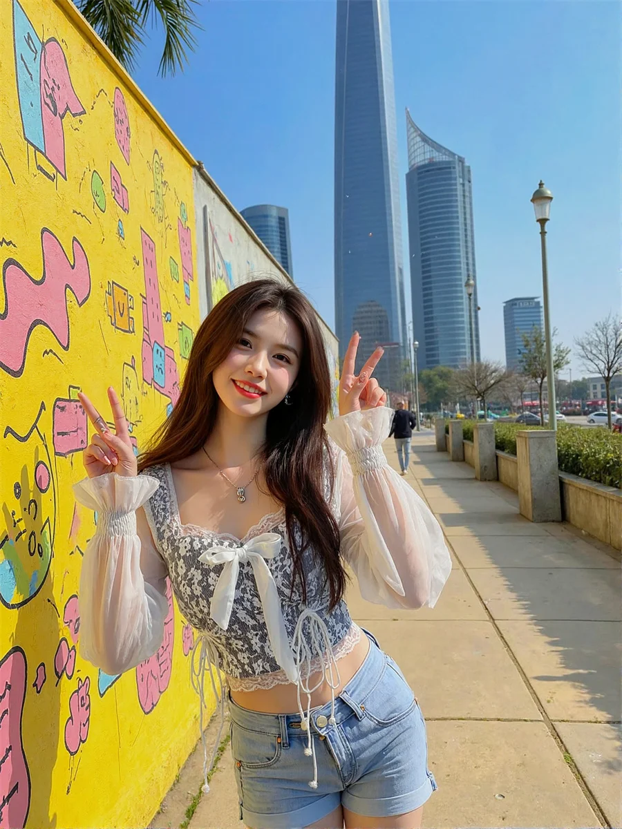 بلوزات قطنية نسائية بيضاء كبيرة الحجم مقاومة للشمس وأكمام قصيرة أنيقة أنثوية للشاطئ ملابس علوية كورية للسيدات مقاس كبير طويلة #2