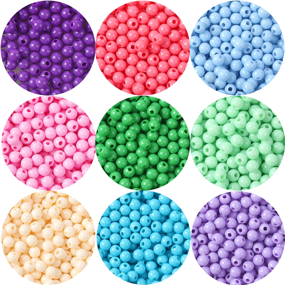 3mm 4mm 500-1000pcs  Round Acrylic Loose Spacer Beads Mixed Color for Jewelry Makeing Diy Handmade Bracelets Accessories