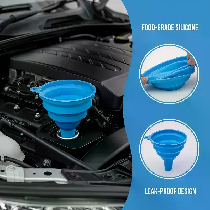 Silicone Collapsible Funnel With Food Grade Material And Foldable Design Perfect For Automotive Oil Transfer Kitchen Liquid