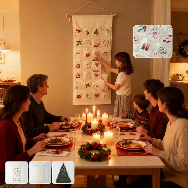 

1PC Christmas Advent Calendar with 24 Pockets Soft Canvas Wall Hanging Organizer Festive Decor for Kids Gifts Home Wall Calenda