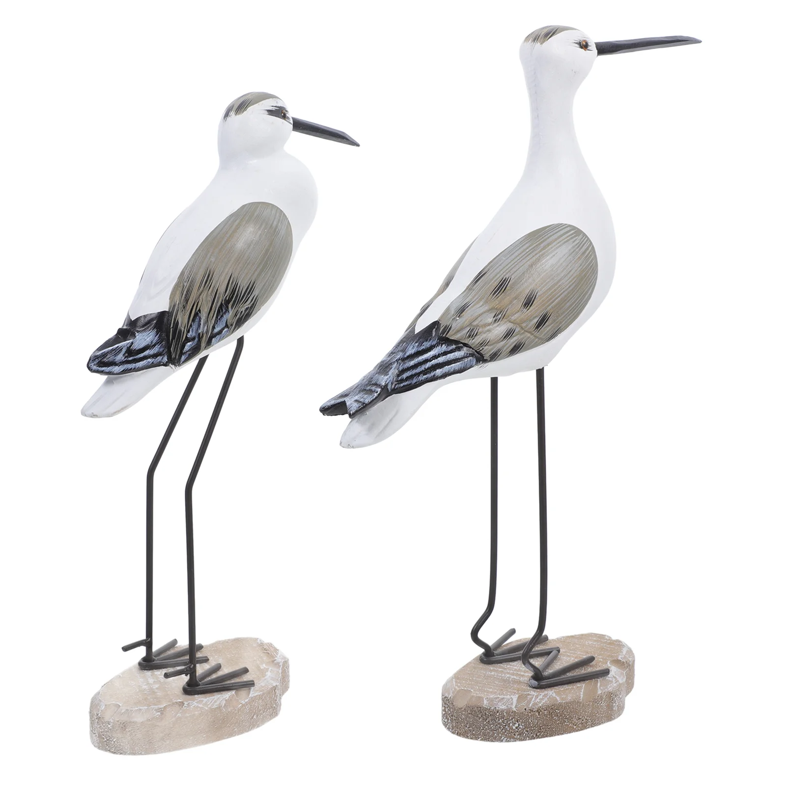 

2 Pcs Decorations Seagull Ornaments Seaside Seashell Accessories Wood Birds Wooden Desktop Sculpture