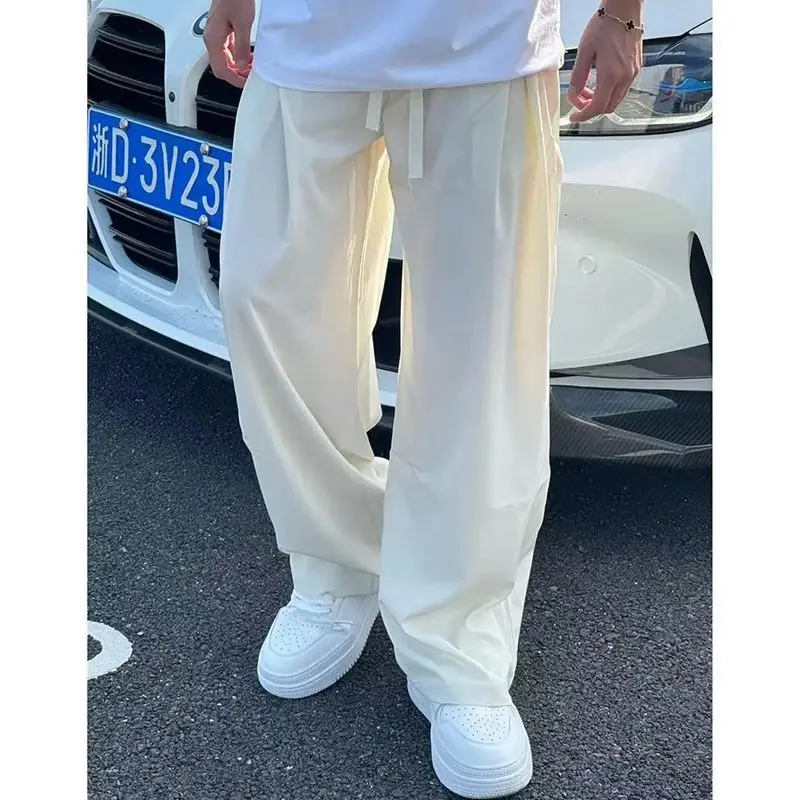 

drape ice silk casual pants 2026 season couple loose versatile quick-drying straight pants elastic wide-leg pants trousers men