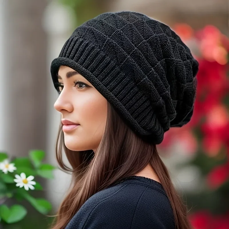 Women's Fashionable Chunky Slouch Beanie Hat Elastic Ear Warmers Lightweight Autumn Cap Hand Washable