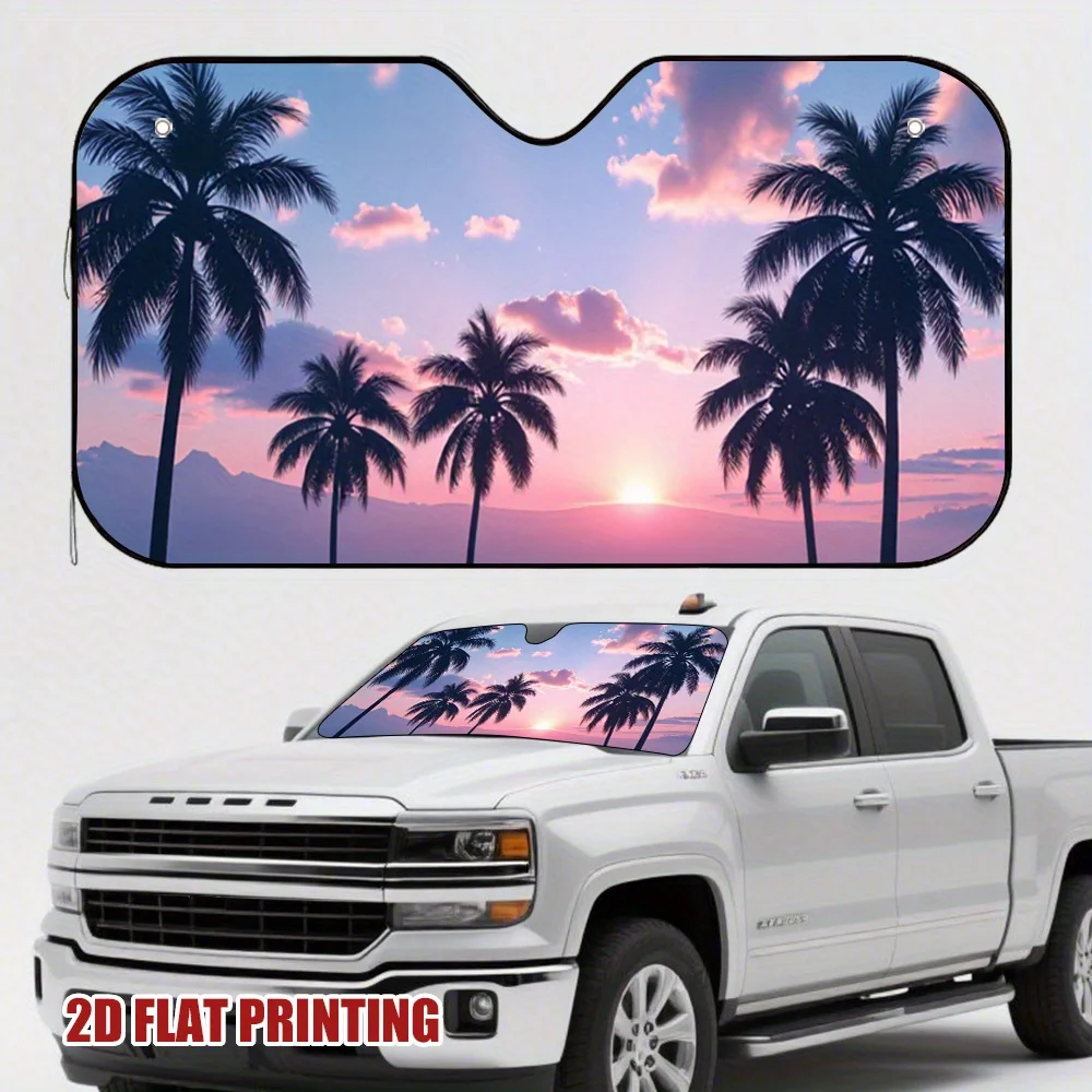 

1 шт. Автомобильный солнцезащитный козырек с тропическим закатом — простая установка, быстро блокирует солнечный свет, яркий дизайн Palm Tree и Sunset, идеально подходит для C