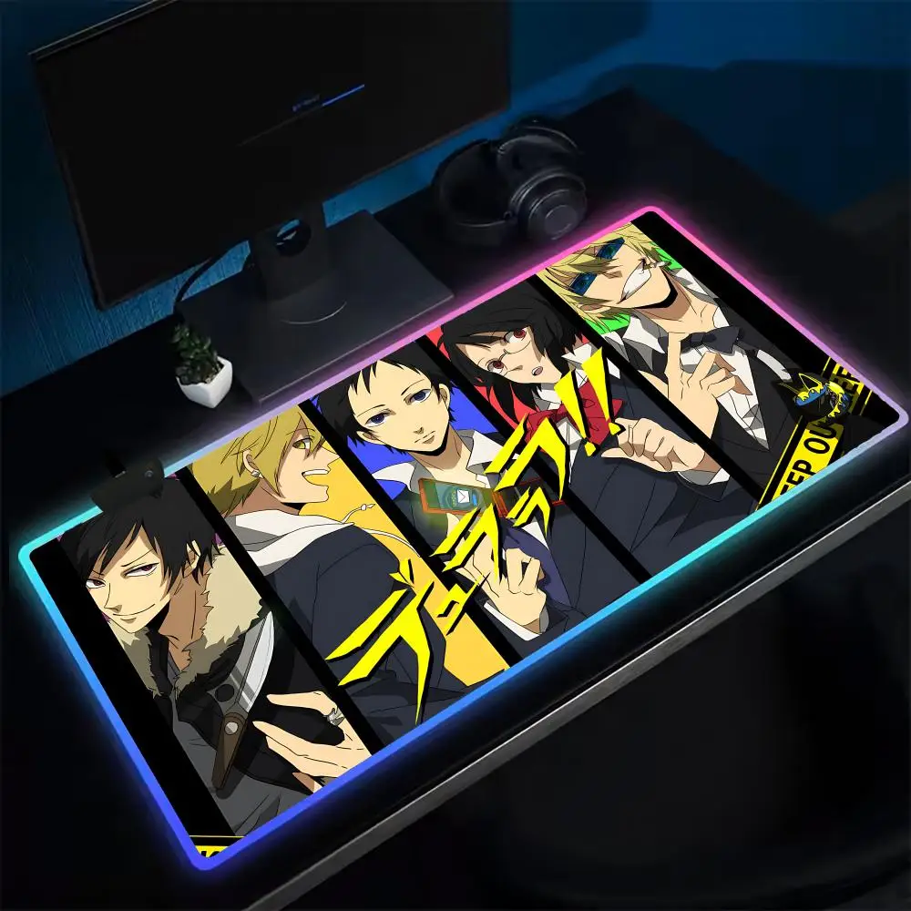 

D-Durarara Коврик для мыши Аниме Игровой коврик для мыши Светодиодные настольные коврики Резиновые настольные коврики с подсветкой XXL RGB Настольные коврики