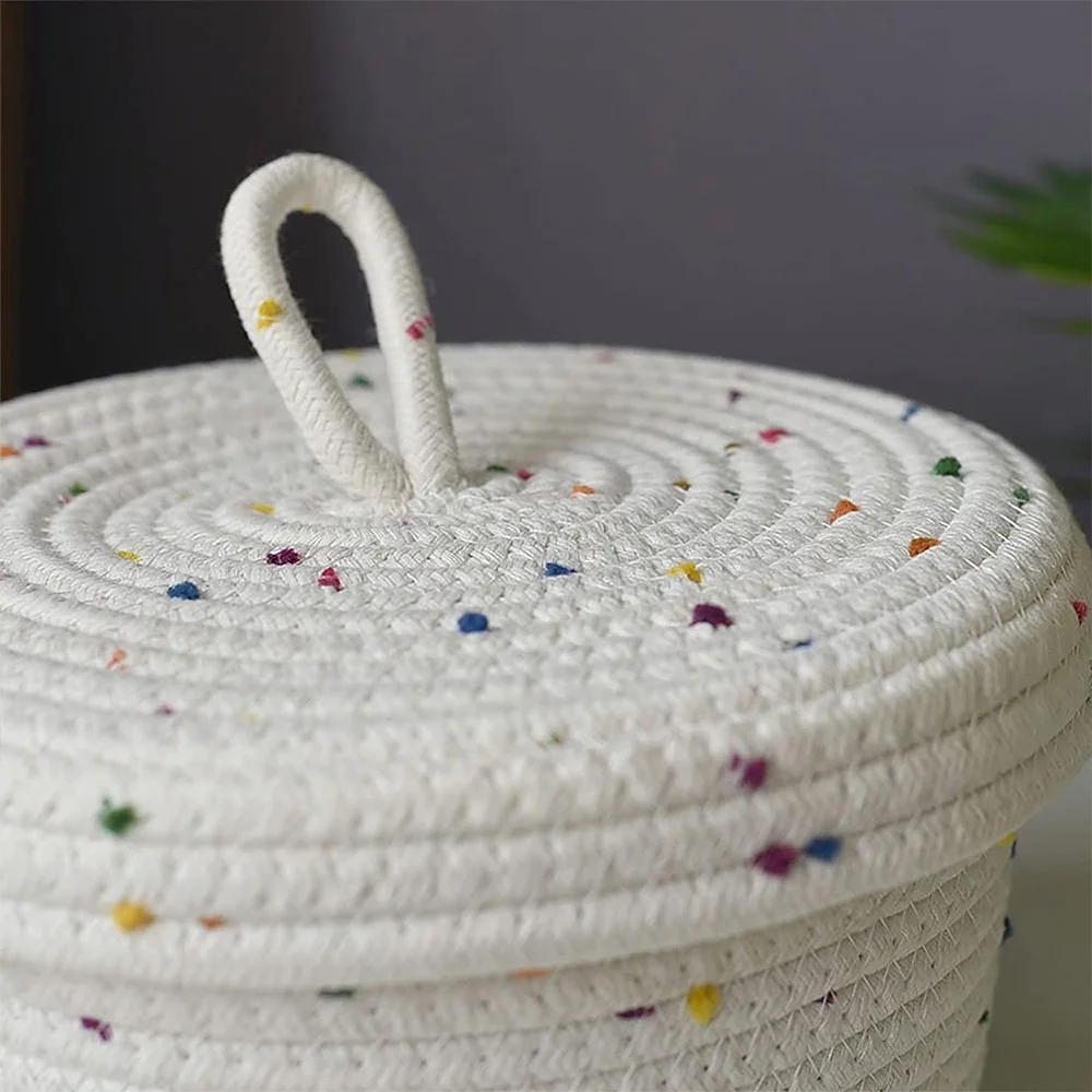 Cotton Rope Storage Basket Small Woven Basket with Lid Storage Woven Storage Organizer Bins for Towels Keys Snack, S