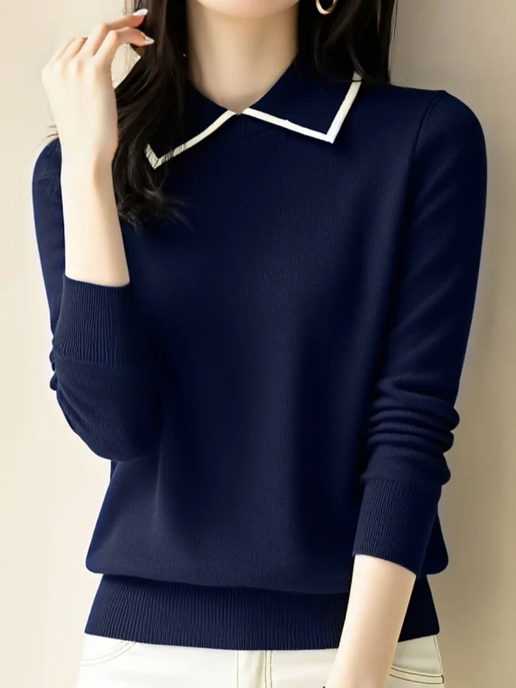 zjaiss 2026 Autumn Winter New Elegant Slim Fit Pullover Andy Fleece Turn Collar Women Sweater Youthful Knit Base Top