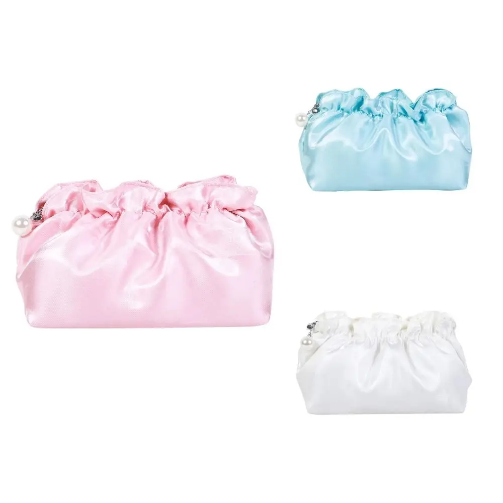 Soft Polyester Makeup Bag Shiny Surface Cloud Shape Cosmetic Pouch Large Capacity Wrinkle Fabric Storage Sack Bathroom