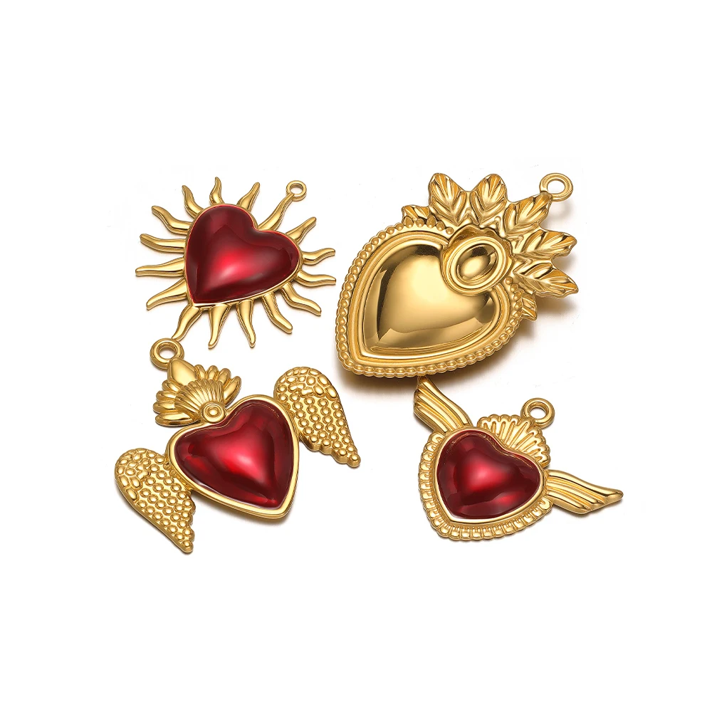 

3Pcs/Lot Stainless Steel Enamel Red Heart Pendants Victorian Charms for DIY Handmade Jewelry Making Necklaces Bracelets Findings