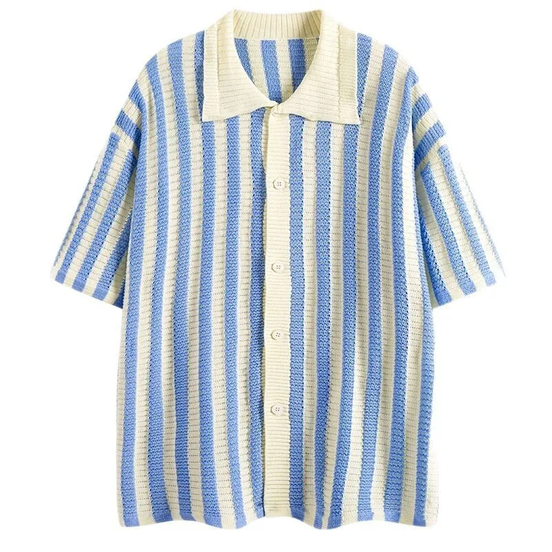 2025 Summer New Knit Striped Shirt Man Women Shirts Casual Loose Style Comfortable Skin Friendly Breathable Versatile Top