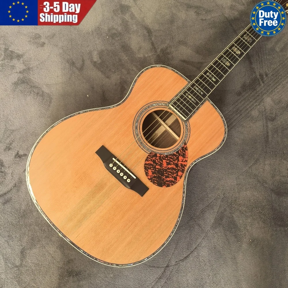 Guitare acoustique allemande OM45 en pin rouge, touche en ébène, 6 cordes, mécaniques dorées