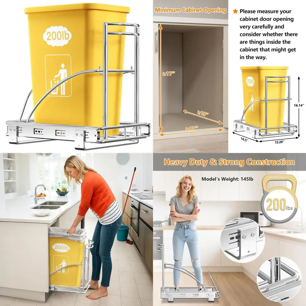 

7-13 Gallon Heavy-Duty Slide-Out Trash Bin for 13x17x19 Cabinet, Under-Sink Waste Bin Holder