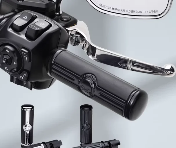Skull Style Handlebar Cover & Throttle Grip, Fit High Displacement Cruiser Bikes