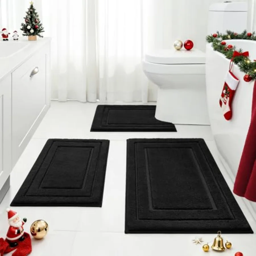 

Наборы ковриков для ванной комнаты HOMEIDEAS, супермягкий и впитывающий нескользящий коврик из микрофибры с U-образным черным ковриком
