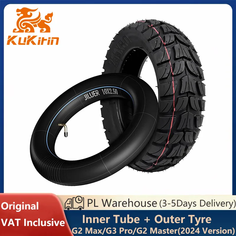 Neumático Original para Patinete Eléctrico KuKirin G2 Max/G2 Master/G3 Pro, Antideslizante y Resistente al Desgaste, 255x80, Neumático Exterior 10×2.5, Cámara de Aire