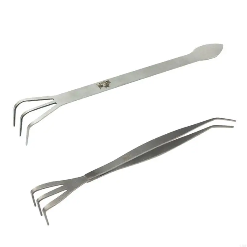 

63HF Mini Gardening Rake Stainless Steel Rake Spatula 3 Tines for Cleaning Leaf Grass