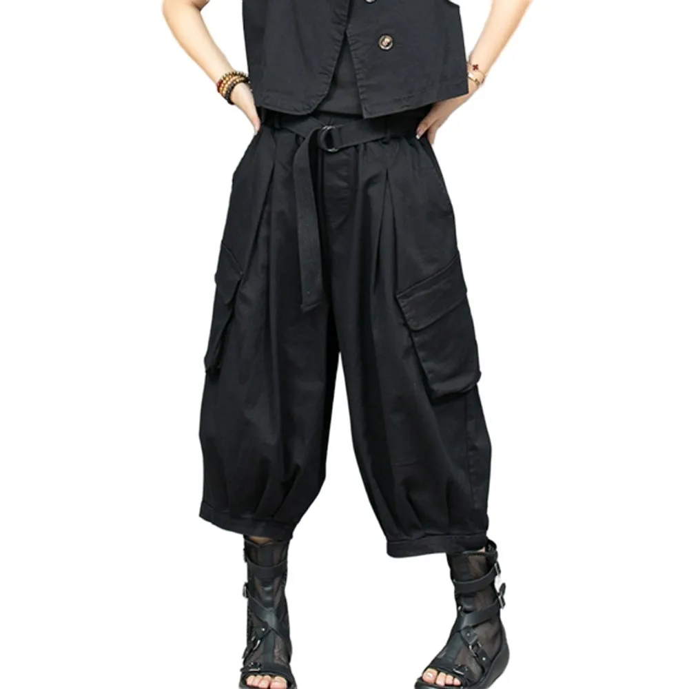 Personalisierte trendige schwarze Laternenhose mit weitem Bein für Damen 2024, Herbst LX1921