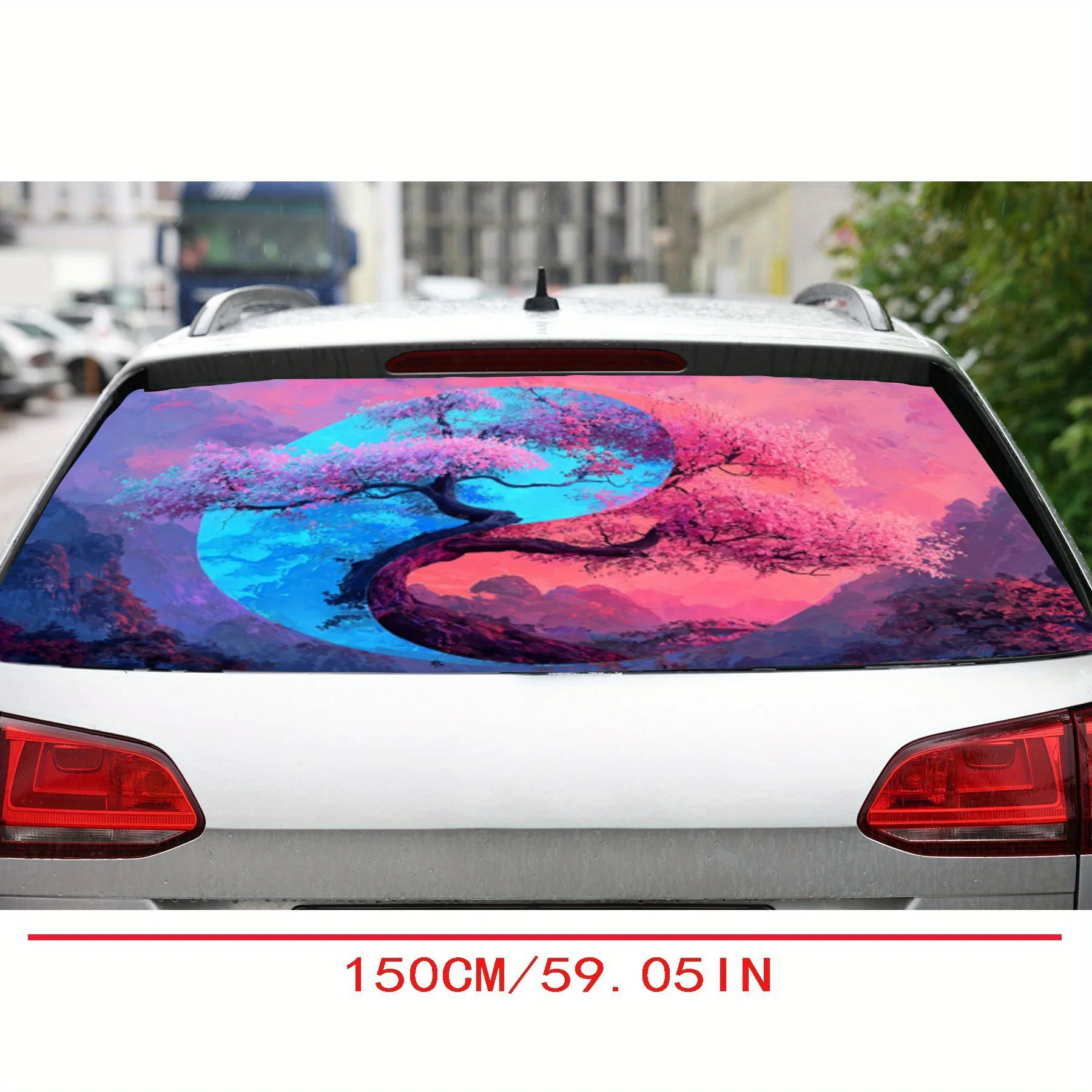 Red and blue yin-yang trees PVC material self-adhesive waterproof car rear window sticker, easy to paste without falling off, wa
